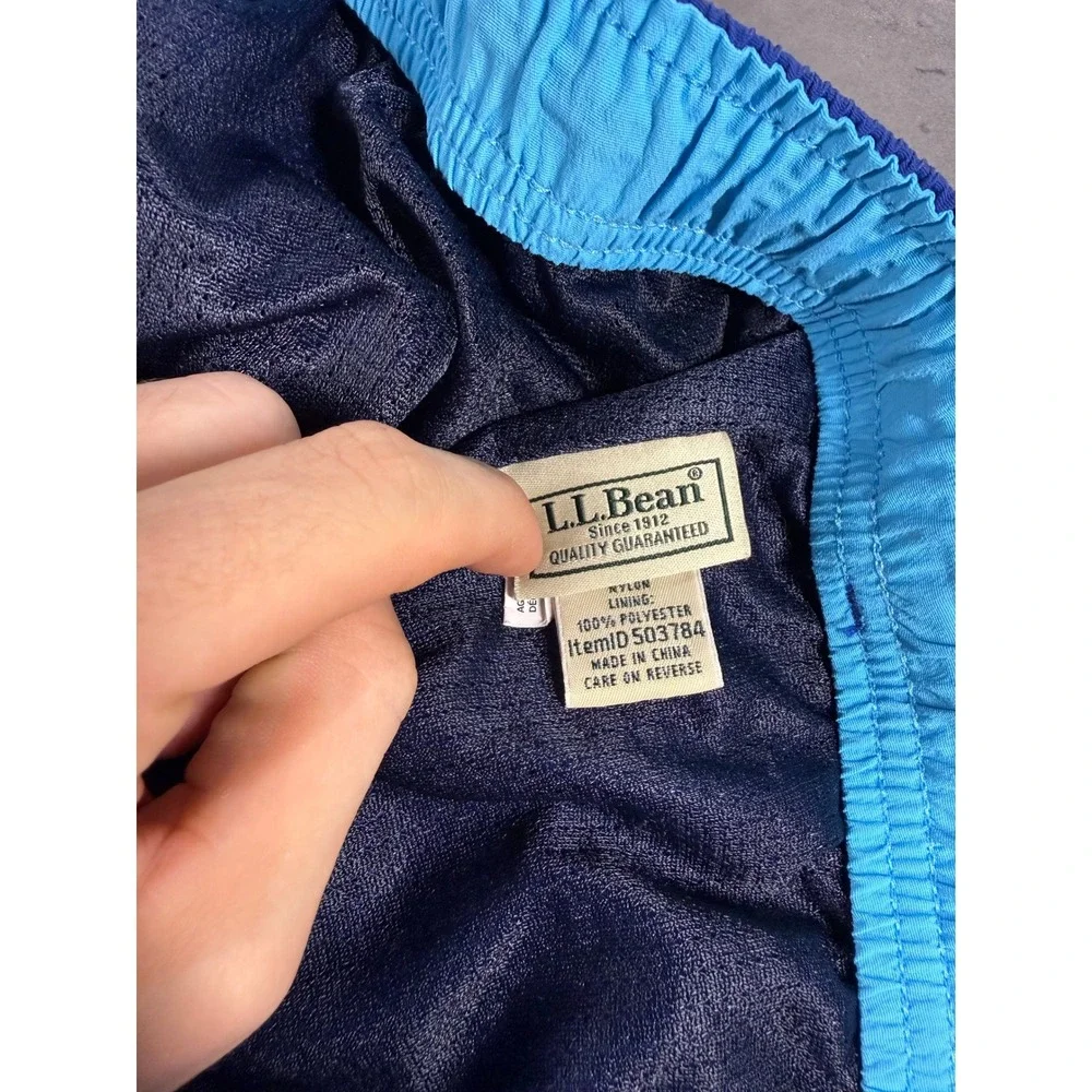 LL Bean Swim Trunk Short XL Supplex Nylon Colorblock Beach Blue Lined Surf Baggy